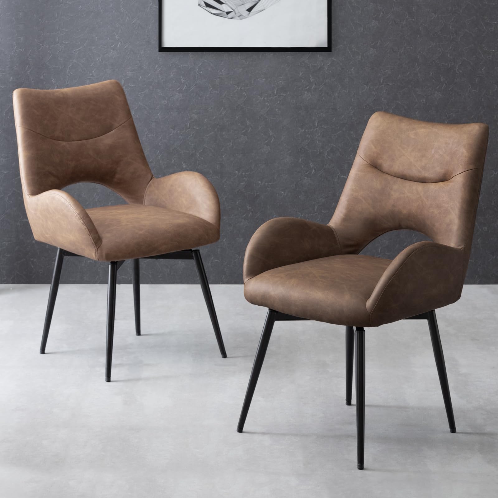 タンスのゲン レザー 回転式 ダイニングチェア 2脚セット ライトブラウン